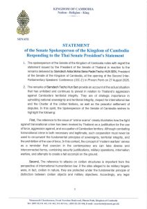 STATEMENT of the Senate Spokesperson of the Kingdom of Cambodia Responding to the Thai Senate President’s Statement